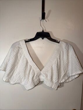 aerie White V-Neck Flutter Crop